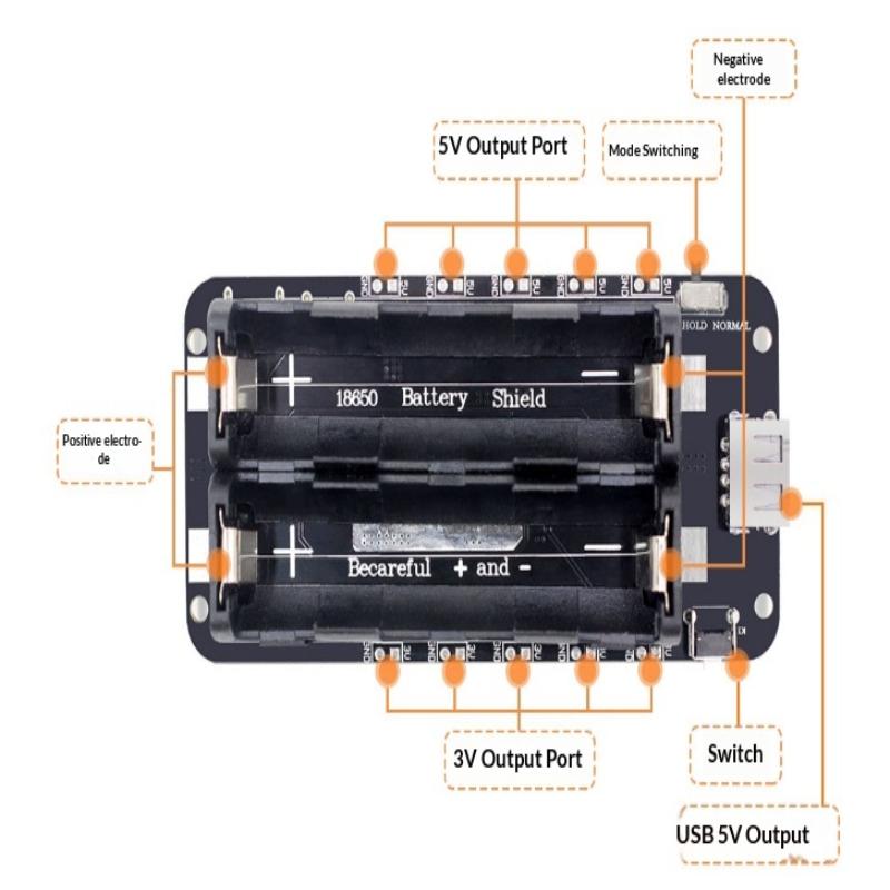 Держатель для батарей 18650 с одним отсеком, поддержка USB 5V/2A 3V/1A, V3 Battery Shield, модуль зарядки батарей для Raspberry Pi