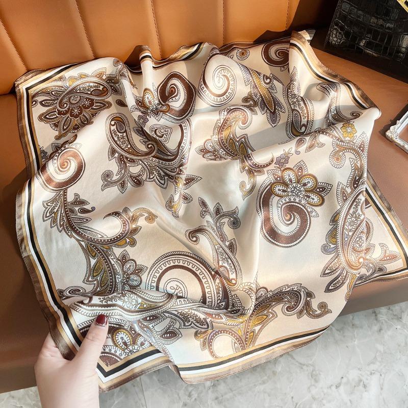 Spring New Cashew Nut Flower Plain Crepe Satin Printed Silk Scarf Women's Premium Versatile Mulberry Silk Small Square Scarf