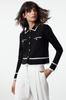 Women's Elegance Style Cardigan Black Color Block Polo Collar Knitwear Cardigan