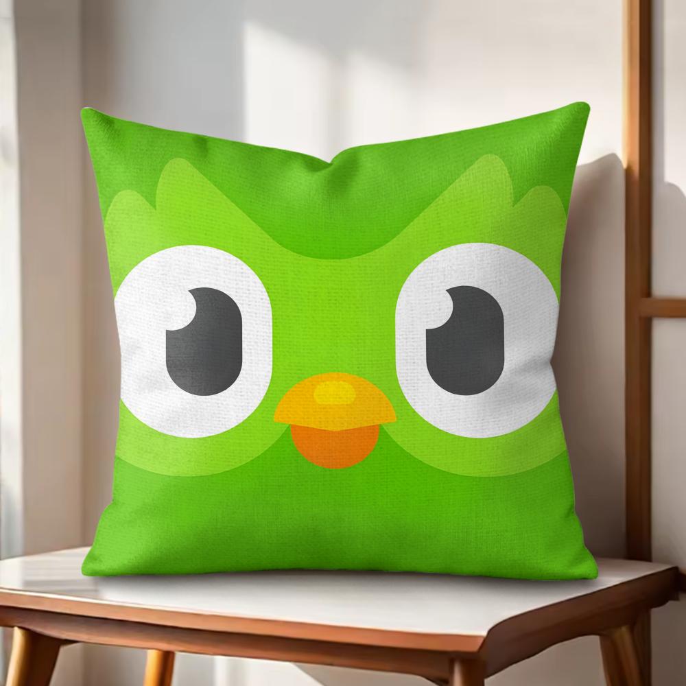 DDuolingo Owl DDuo Cushion Cover Natural Linen Organic Fabric DoubleSided Printing Couch Pillow Covers Home Decor