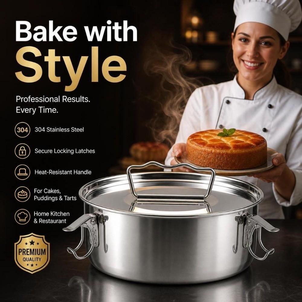 Stainless Steel Cake Baking Flan Mold Pot with Lid Pudding Cake Mold Durable Flan Pan Mold Kitchen