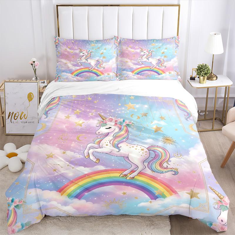 Unicorn Dreams Rainbow Sky Print 3Pcs Bedding Setduvet Cover With 2 Bedropillowcase Home Birthday Gift