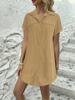 Amazon European and American Plus Size Spring/Summer Casual Corduroy Shirt Dress Loose Straight Cut Short Sleeve Lapel Dress for Women
