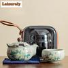 Pea Green Ru Kiln Porcelain Tea Set Kit Vintage 1 Pot 1 Cup Portable Travel Tea Maker Hibiscus Designer Outdoor Handbag Craft