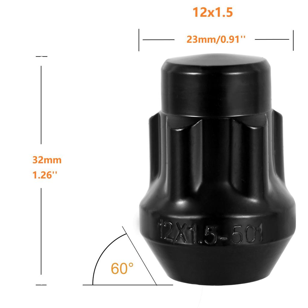 Комплект черных стопорных гаек 4 замка + ключ M12 x 1.5 12 x 1.5 закрытый конец с буртом 1.38" двойной шестигранник 13/16" и 3/4"