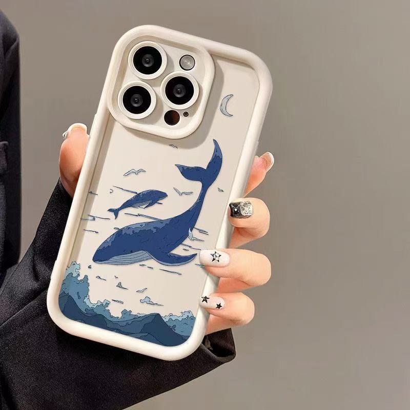 Небесно-голубой кит подходит для чехла для мобильного телефона iphone16pro Apple 15 противоударный 14 Европейский и американский 13promax новый 12x
