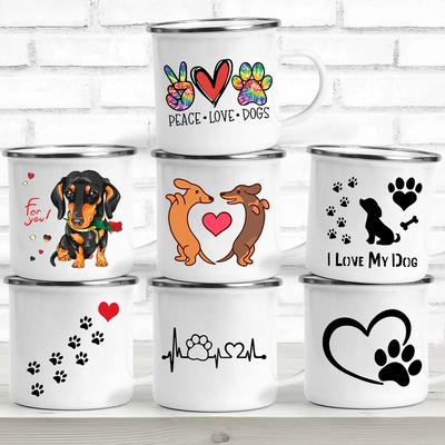 Peace Love Dogs Print Креативные эмалевые кофейные кружки с изображением мультяшных такс Собачьи лапки для вечеринок Пиво Сок Молоко Чашки Подарки на день рождения другу