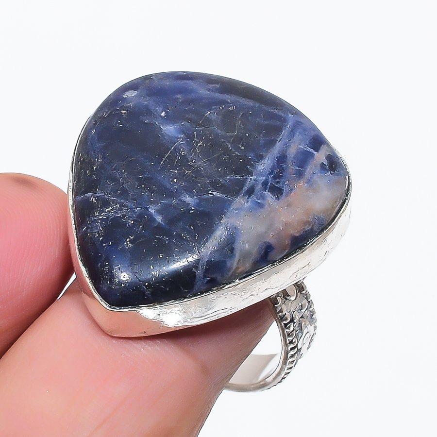 Natural Sodalite Gemstone 925 Sterling Silver Jewelry Ring Size 9.5 Z0y60