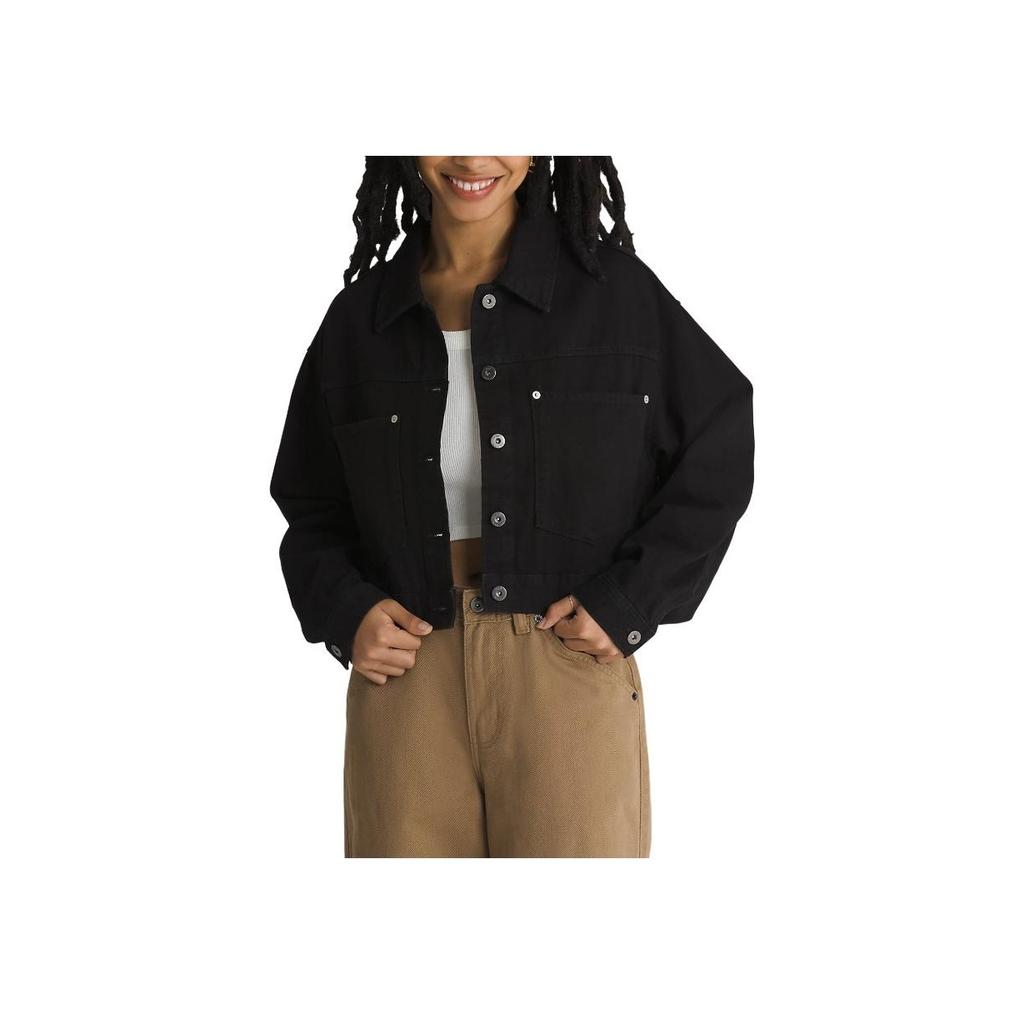 Vans Укороченная куртка Raynes Trucker, однобортная куртка с длинным рукавом и лацканами, женские куртки, черный цвет VN000G8SBLK