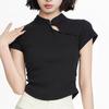 Women's Summer Cotton Stand Collar Short Sleeve T-Shirt: Chinese Style, Slimming, Versatile National Design