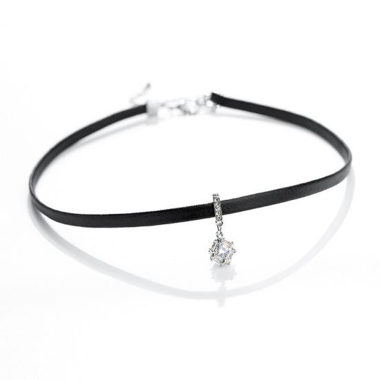 Black Leather Rope Necklace Women'S Clavicle Chain Personality Sexy Neck Strap Choker Neck Jewelry Pendant Net Red Hipster