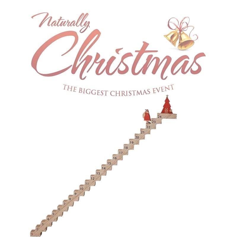 Charming Advent Countdown Santa Claus Staircase 24 Day Wooden Holiday Calendar