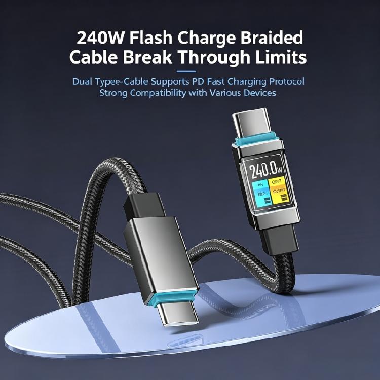 Кабель USB C - USB C 480 Мбит/с, Быстрая зарядка 240 Вт, 1,5 м, Текстильный Type C шнур для стола, дивана, путешествий и повседневной зарядки и передачи данных