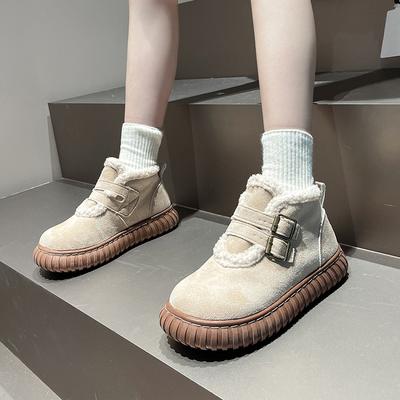 Ретро теплые повседневные женские сноубутсы на толстой подошве осень и зима модные простые и универсальные меховые цельные хлопковые ботинки с Северо-Востока