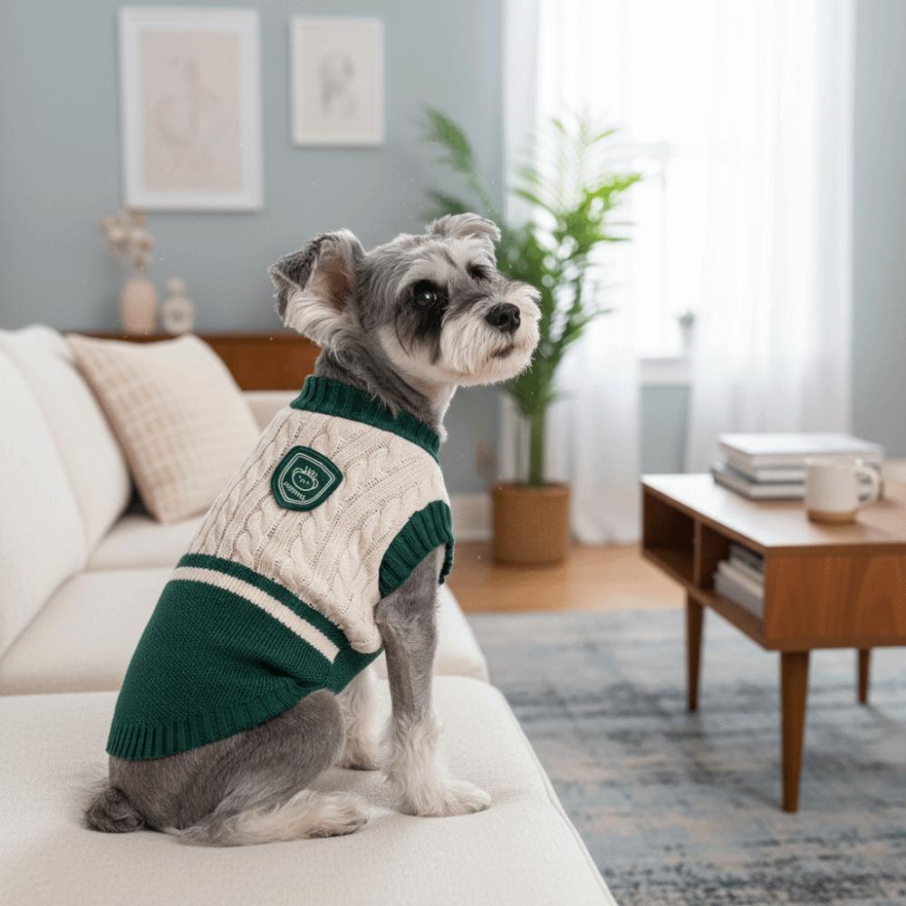 Classical Dog Warm Sweater College Style Dog Pullover Casual Pet Knitted Vest Daily Wear