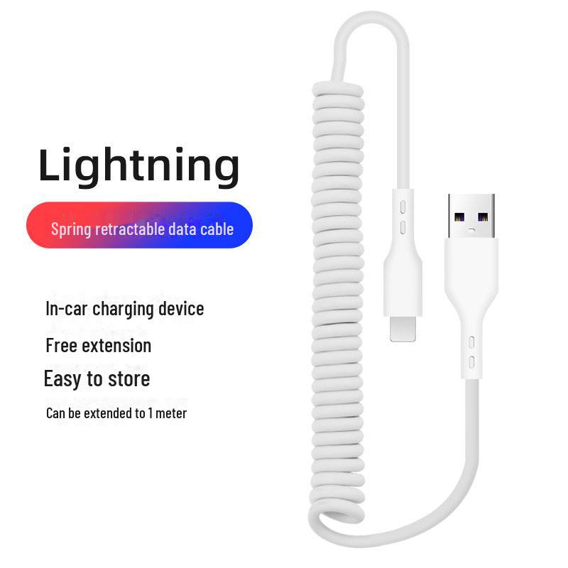 66W Rapid Charging Car Spring Data Cable for Apple, Type-C, and Android Devices