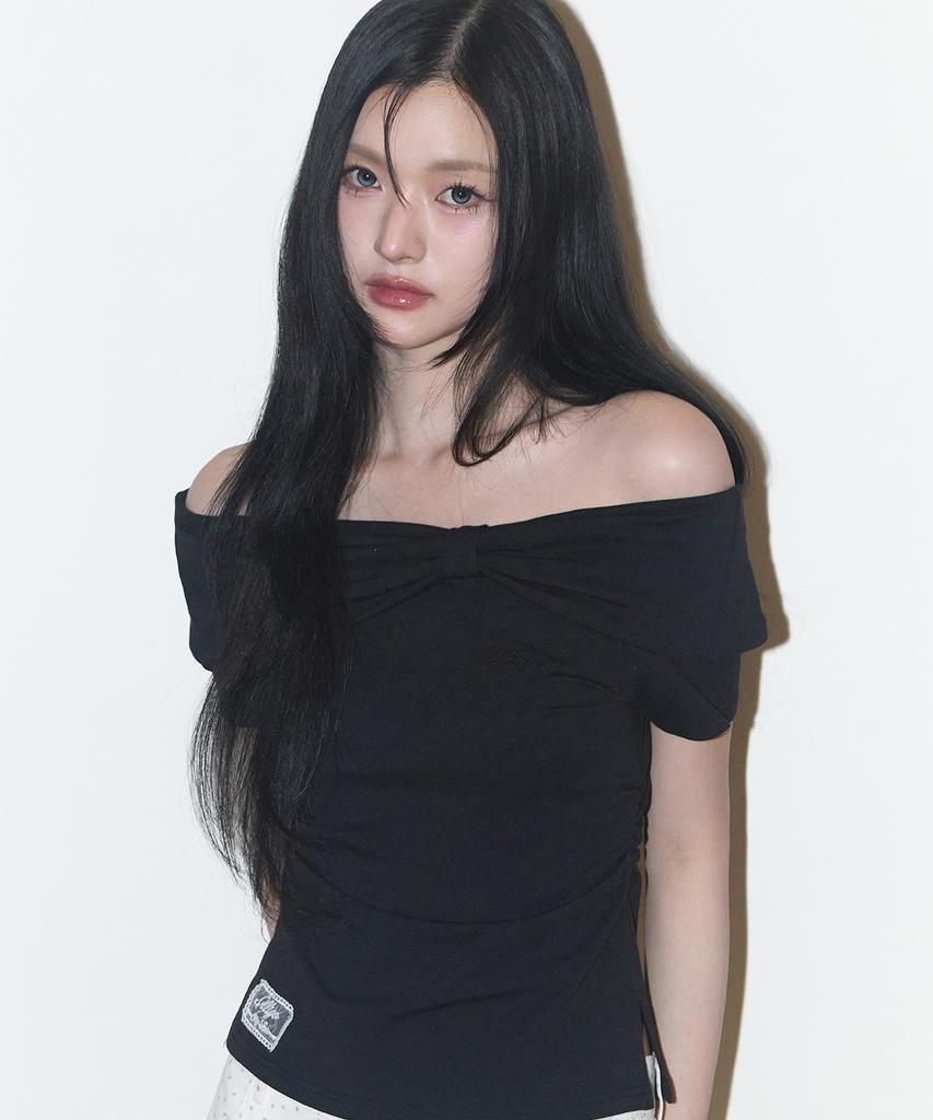 ILLIGO Bow Off-Shoulder Tee Black