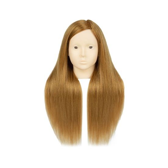 Mannequin Head with Real Hair Hairdresser Braiding Hair Styling Training Manikin Cosmetology Doll Head Brown Golden Hairdressing Makeup Practice Head