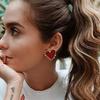 New Design Red Heart Stud Earring Women Metal Gold Color Eye Heart Lips Wedding Statement Earrings Fashion Party Jewelry