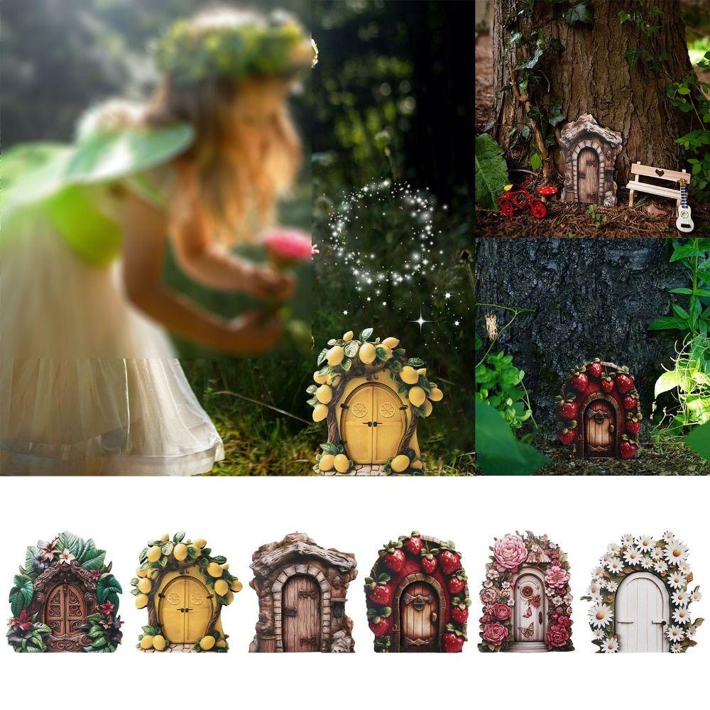 Wooden Elf Door Art Statues Handmade Fairy Gardens Doors Windows Door Miniature Garden Decorations