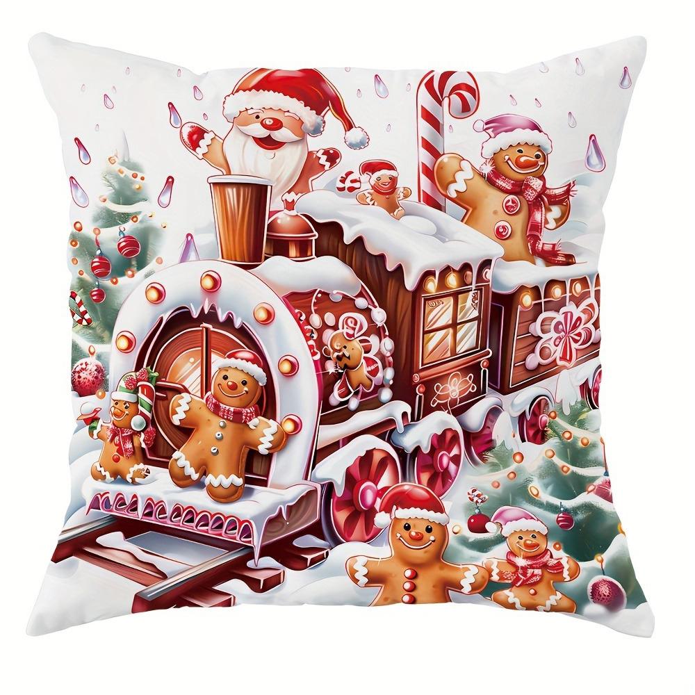 Рождественский пряничный декор Наволочка Подарок на Новый год Поезд Выкройка пряничного домика Украшение для дома Чехол для диванной подушки