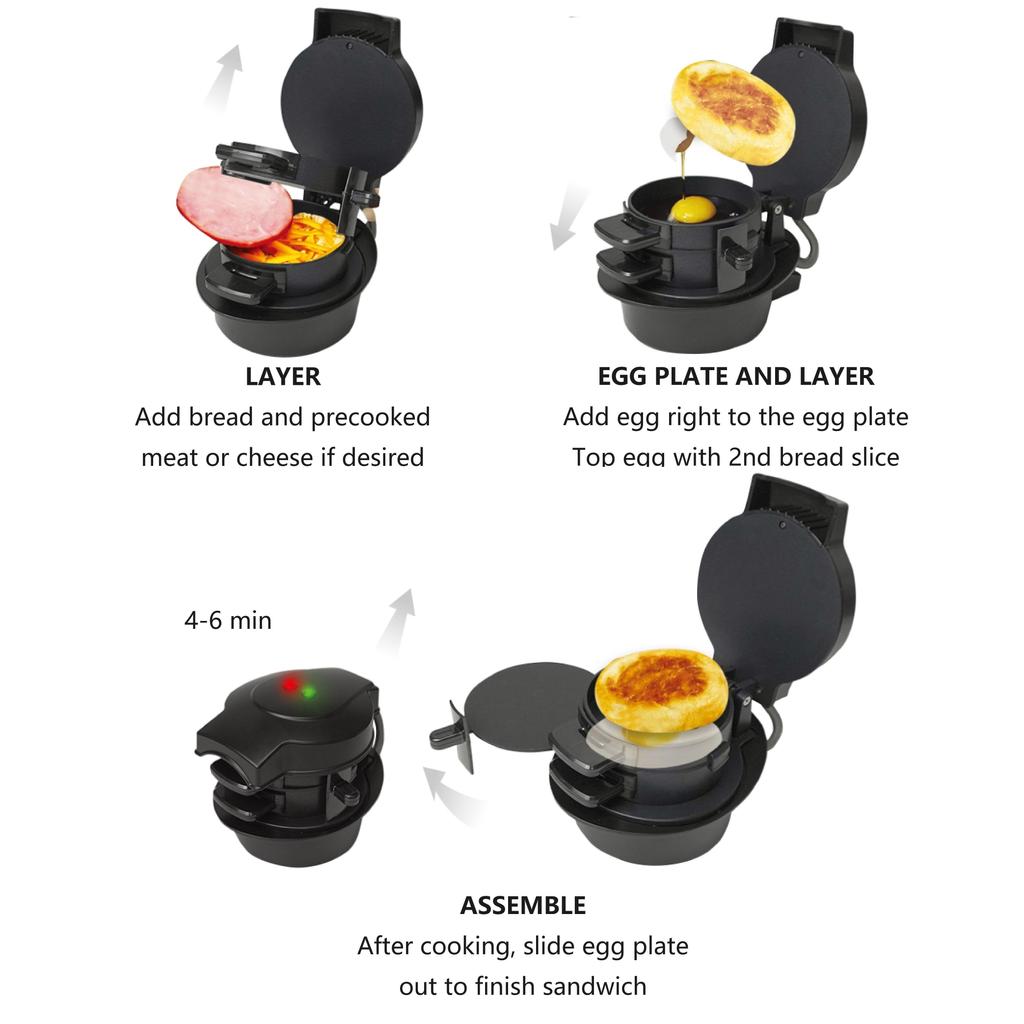 Гамбургерница, сэндвичница для завтрака с кольцом для яйцеварки, ингредиенты по индивидуальному заказу, идеально подходят для английских кексов, круассанов, мини-вафель, черный