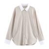 Womens Slim Fit Long Sleeve Collared Shirt With Contrast Stripe Design Casual Office Wear Fall 2025