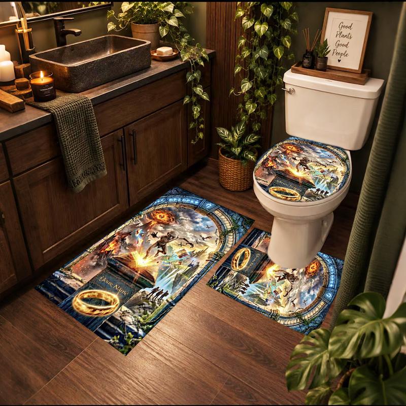 Lord Rings 3Pcs Personalized Customization Bathroom Mat Set Toilet Lid Cover And Rug Ushaped Bath Mats Nonslip Door Mat Decoration