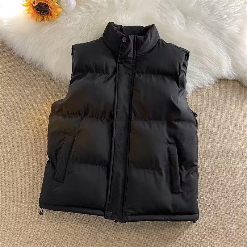 Мужской зимний жилет со стойкой: Однотонный, Модный студенческий стиль, Без рукавов, Повседневный.