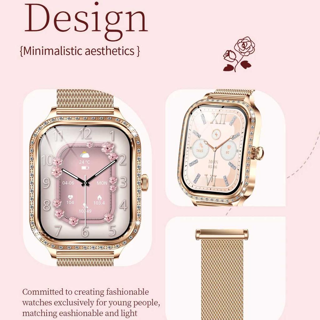 Новые модные женские умные часы с пульсометром 1,75 дюйма 240*296 HD экран часы с бриллиантами Bluetooth звонок водонепроницаемые умные часы для женщин