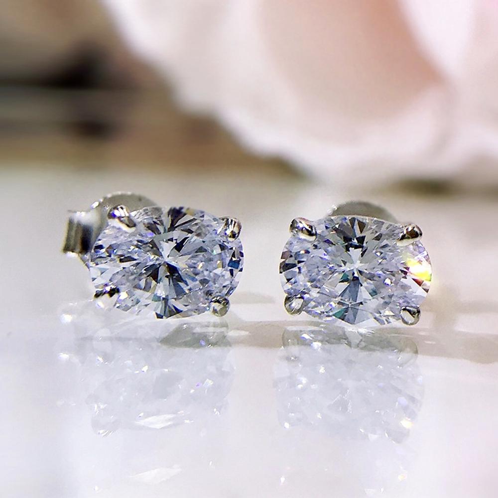 Серьги-гвоздики из белого золота 18 карат, овальные, 5 * 7 мм, с сапфировым курндумом для женщин, подарок на годовщину, ювелирные изделия из стерлингового серебра 925 пробы