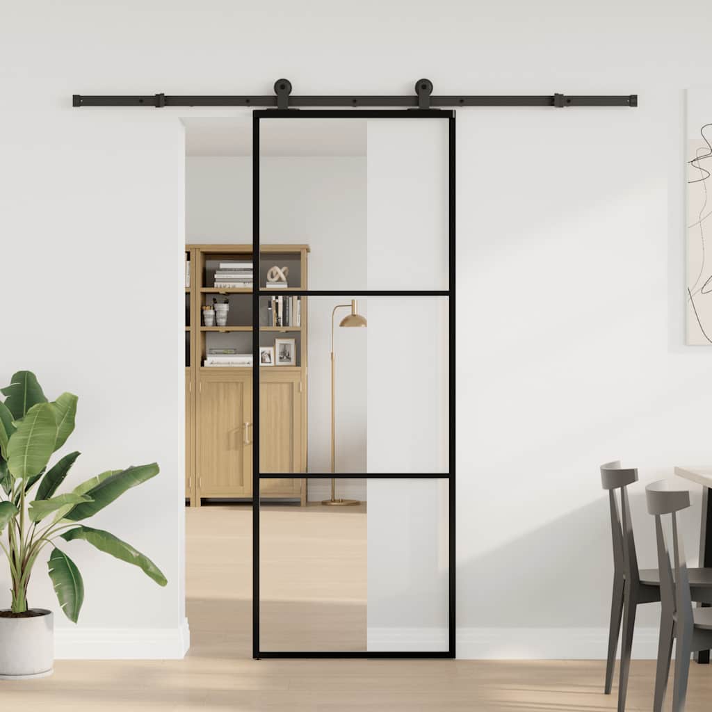 Vidaxl Drzwi Przesuwne Z Osprzętem, Szkło Esg I Aluminium, 76X205 Cm