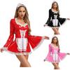 Womens PU Leather French Maid Dress Lace Trim Lace Up Design Halloween Role Play Costume