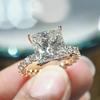 Luxury Gold Color Square Cubic Zirconia Promise Rings Trendy Wedding Engagement Accessories for Women Brilliant Jewelry