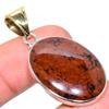 Natural Mahogany Obsidian 925 Sterling Silver Jewelry TwoTone Pendant 1.77" B7I64