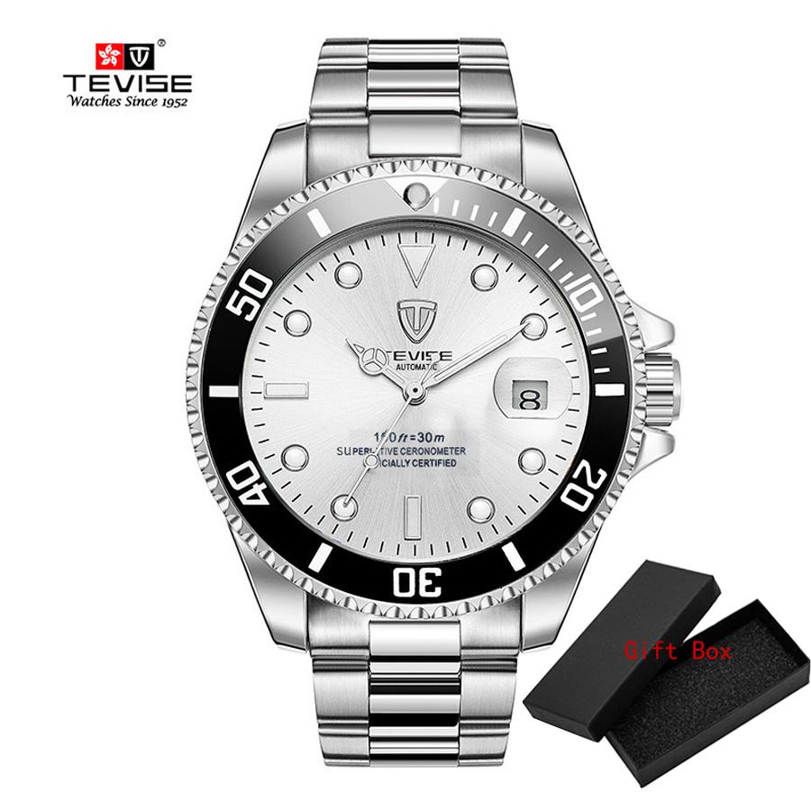 Fashion Tevise Men's Diver Style Quartz Full Stainless Steel Band And Luminous Dial Waterresistant Buseiness Watches