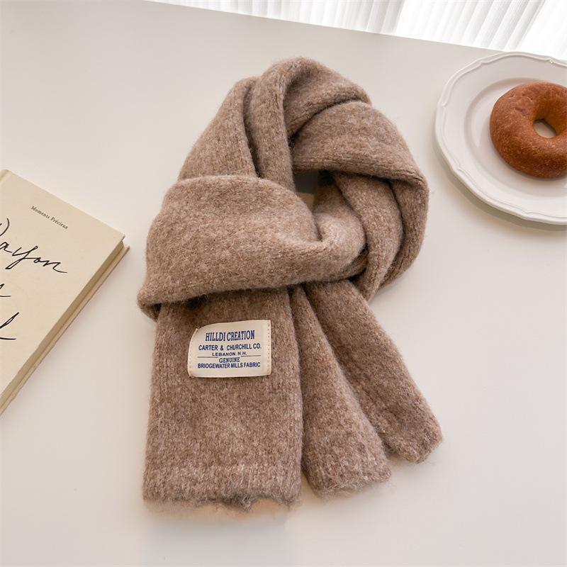 2024 Autumn/Winter New Solid Color Wool Knitted Scarf Medium Long Shawl Neck Versatile Warm For Women
