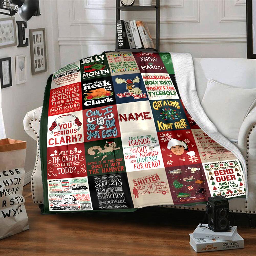 Christmas Vacation Quotes And Memes Multipurpose Personalized Blanket Customize Your Name Soft Warm Cozy Throw For Sofa Couch Office Bed Picnics Four
