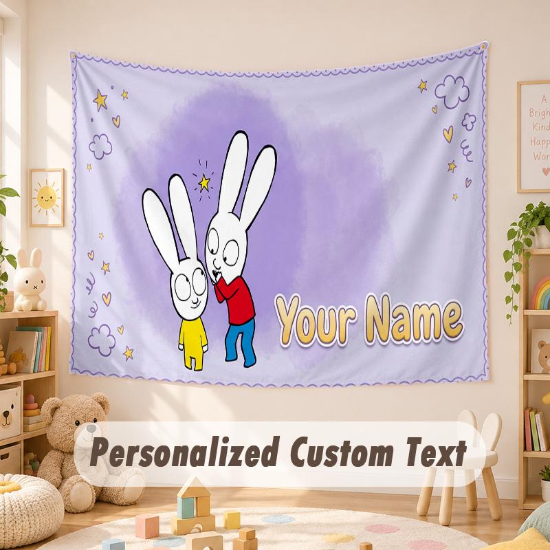Custom Name Text Tapestry,Simon Super Rabbit Boho Wall Hanging, Decorative Backdrop Tapestry For Room