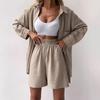 Spring & Autumn Loose-Fit Solid Color Single-Breasted Shirt and Fashion Shorts Sports Suit