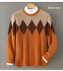 Men's Color Block Wool Sweater: Round Neck, Thick, Simple Design, 100% Pure Cashmere, Perfect for Autumn/Winter.