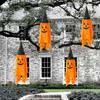 Halloween Hanging Pumpkin Ghost Decoration 40 Inch Large Orange Pumpkin with Wizard Hat for Outdoor Garden Tree Decor
