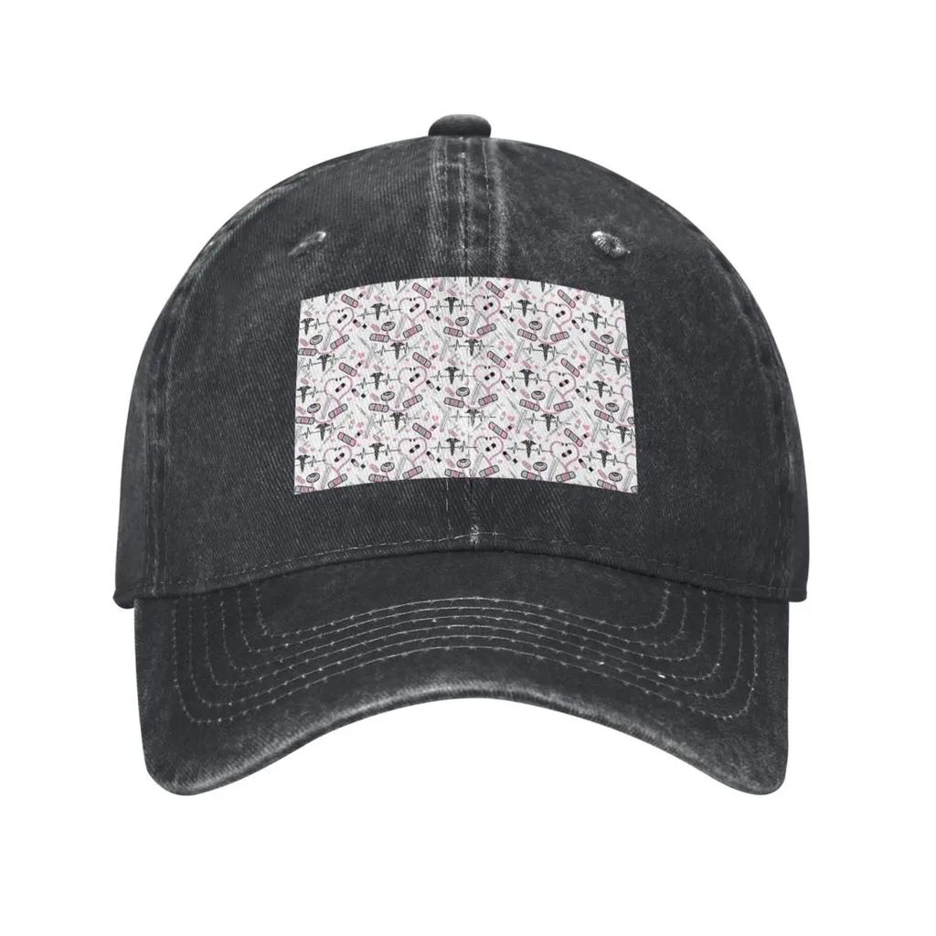 Cute Stethoscope Nurse Doctor EKG Pattern Baseball Caps Denim Hats Adjustable Casquette Streetwear Baseball Cowboy Hat