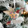 Hummingbird Christmas Ornaments Glitter Rhinestones Floral Hummingbird Ornaments for Christmas Tree 2D Acrylic Keepsake Gifts for Bird Lovers