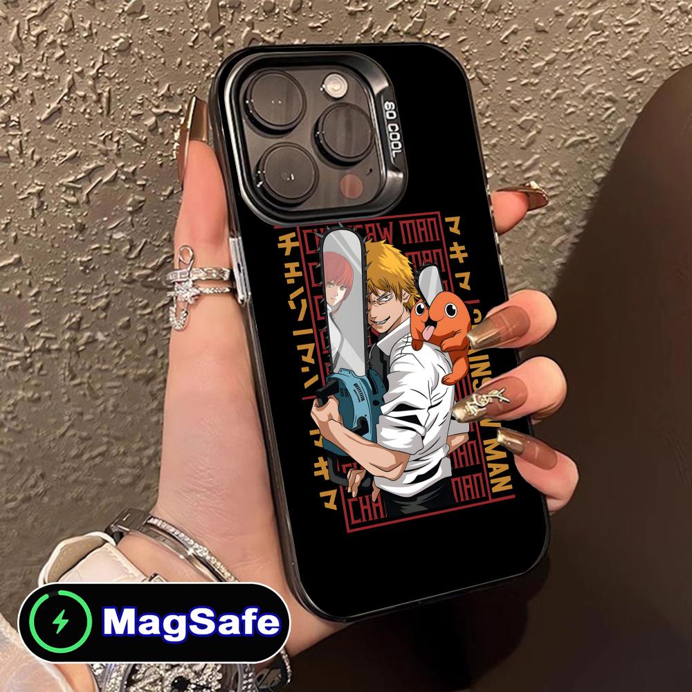 Chainsaw Anime Man Mobile Phone Case for iPhone 16 15 14 13 12 11 Pro Max Plus MagSafe Translucent Colour Protective Smartphone