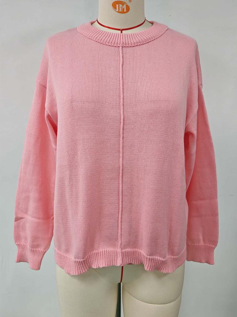 Осенне-зимний женский свободный однотонный вязаный свитер с круглым вырезом