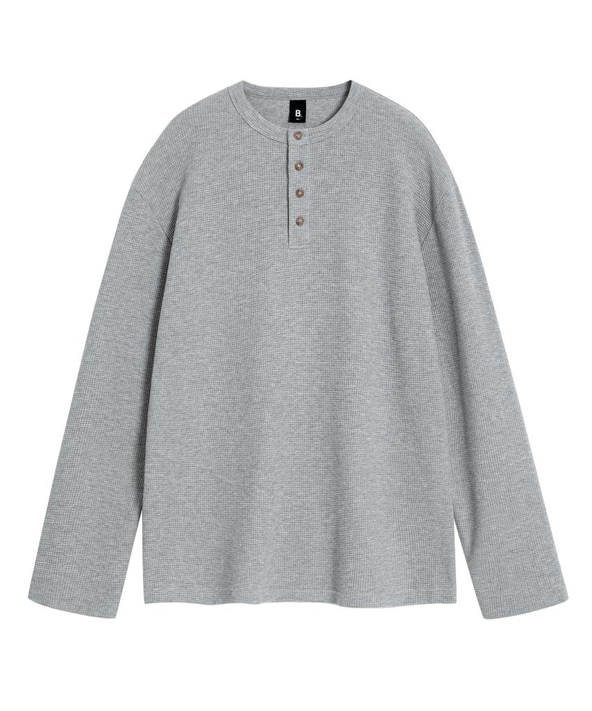 БРЕНСОН (вафельный) Свободная вафельная футболка-henley с длинным рукавом (4 цвета)
