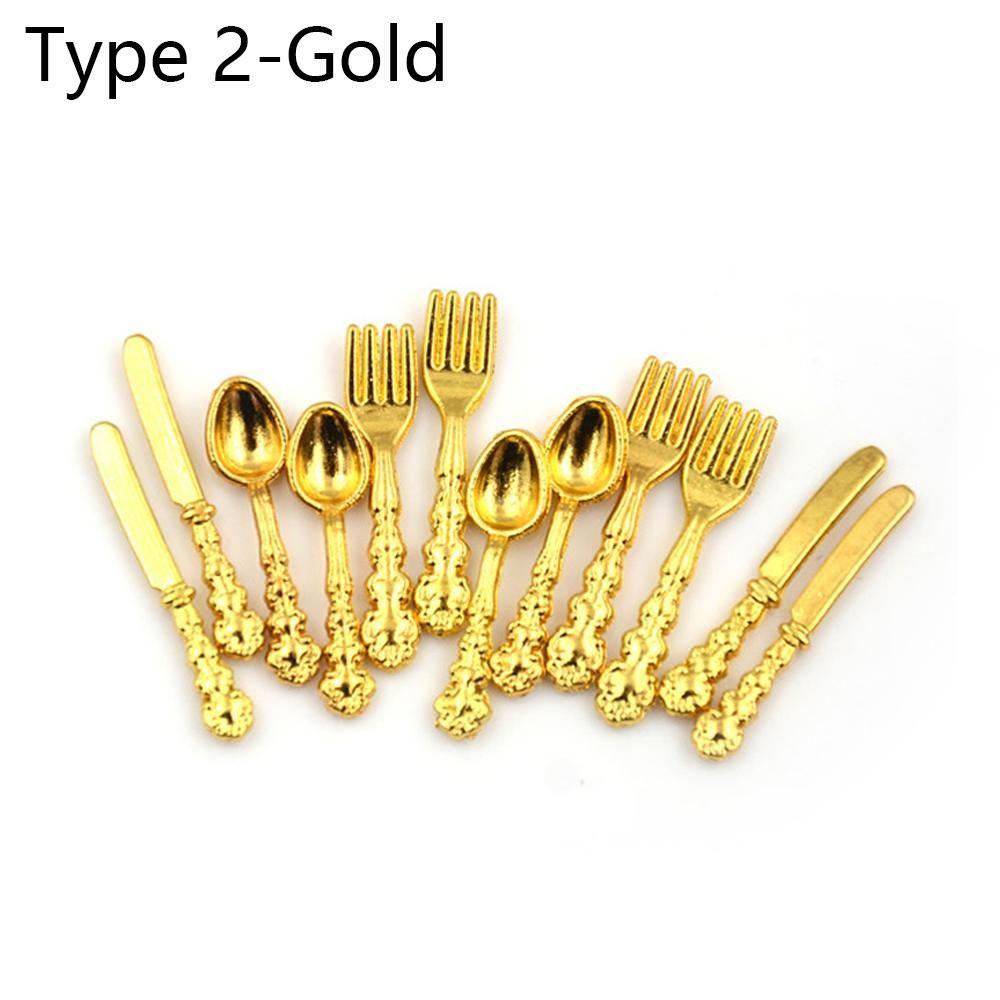 1:12 Scale Kitchen Simulation Mini Cutlery Miniature Cookware Fork Knife Spoon Doll Accessory