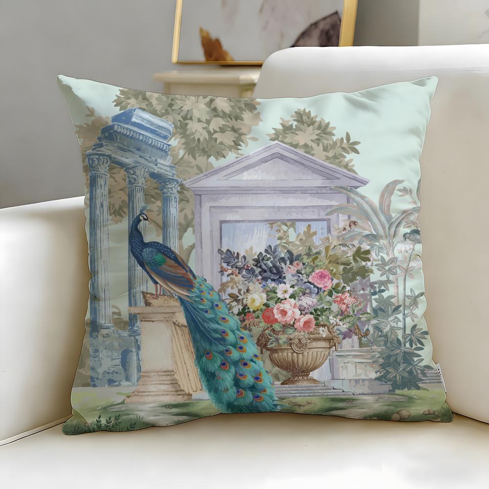 Classic Mughal Garden With Peacock Cushion Cover Soft & Easy-Wash Pillow Case – Versatile For Couch, Bed, Travel And Office