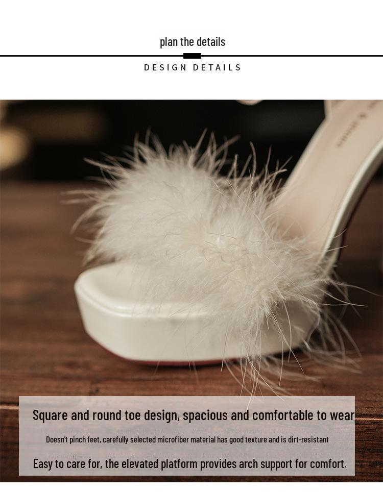 9696-1 Женские сандалии на высоком каблуке в сказочном стиле, с меховым ремешком и толстым каблуком